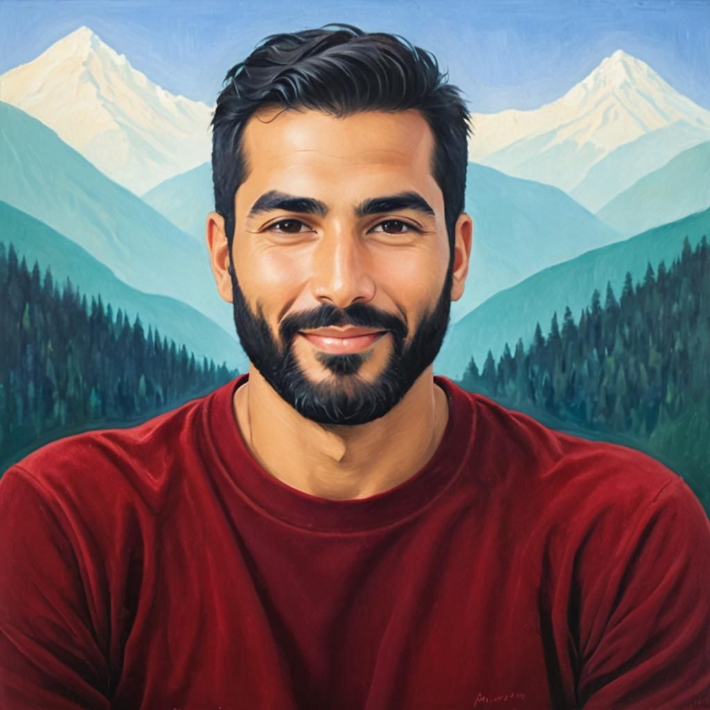 Smiling Man in Velvet Shirt, Oil Painting Portrait