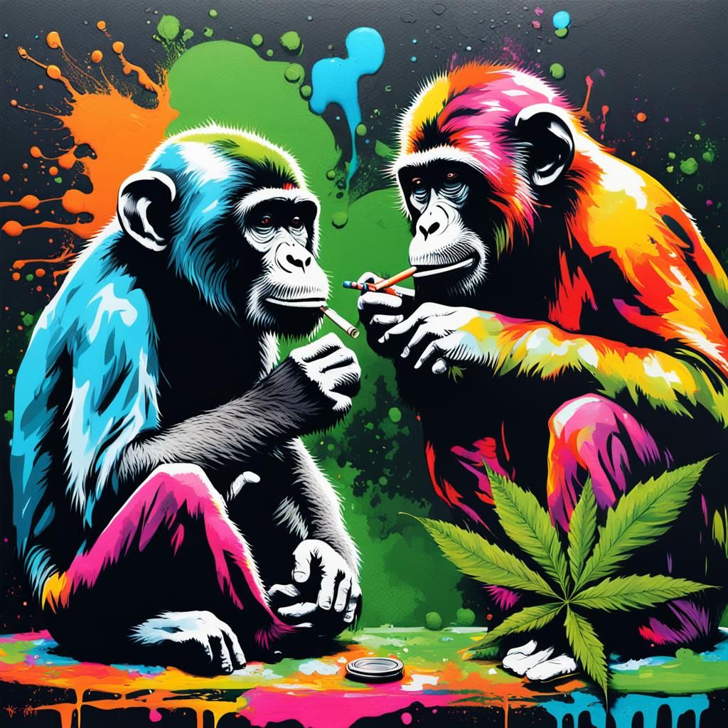 Monkeys Smoking Weed in Graffiti Art Style
