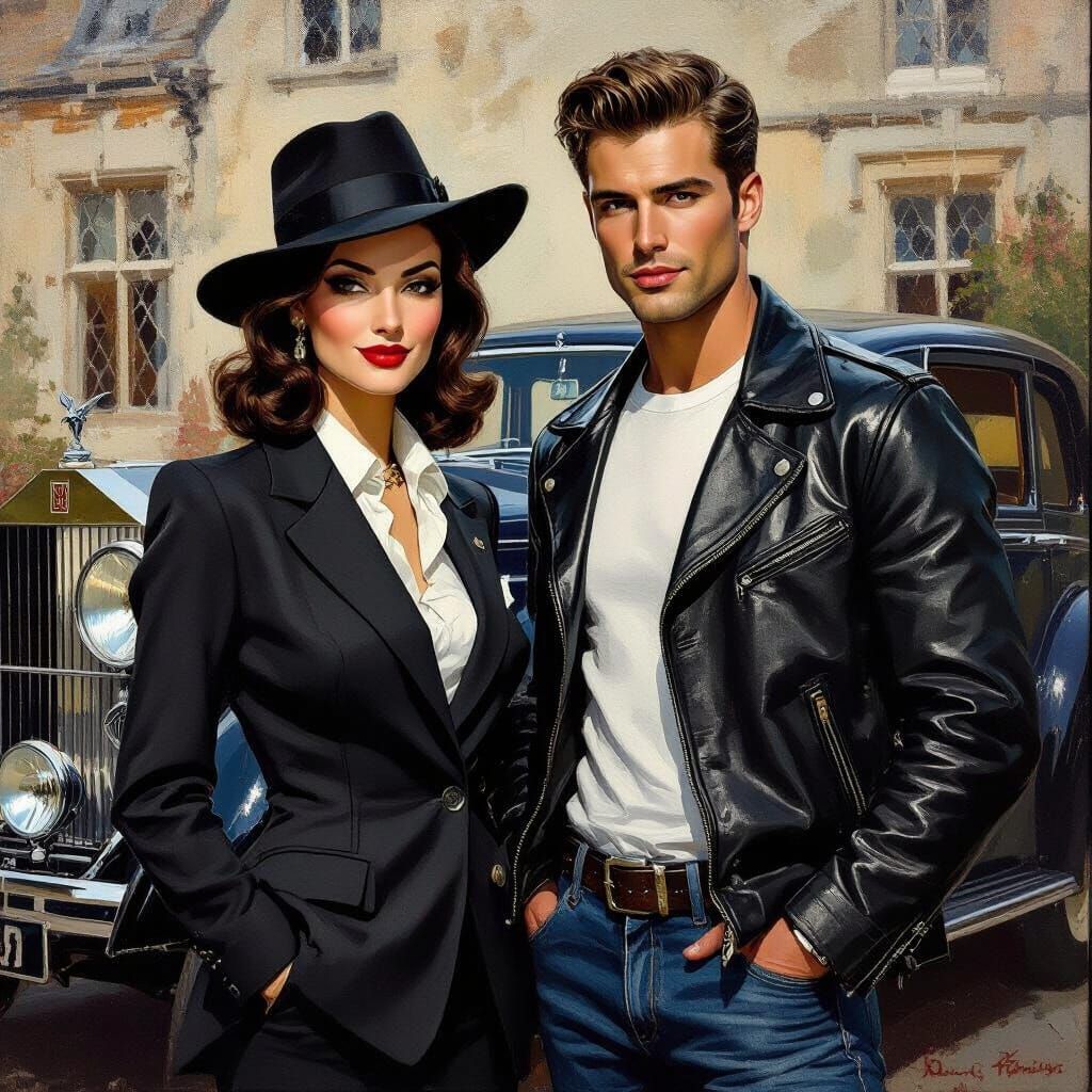 1960s Couple in Impressionist Style Oil Painting