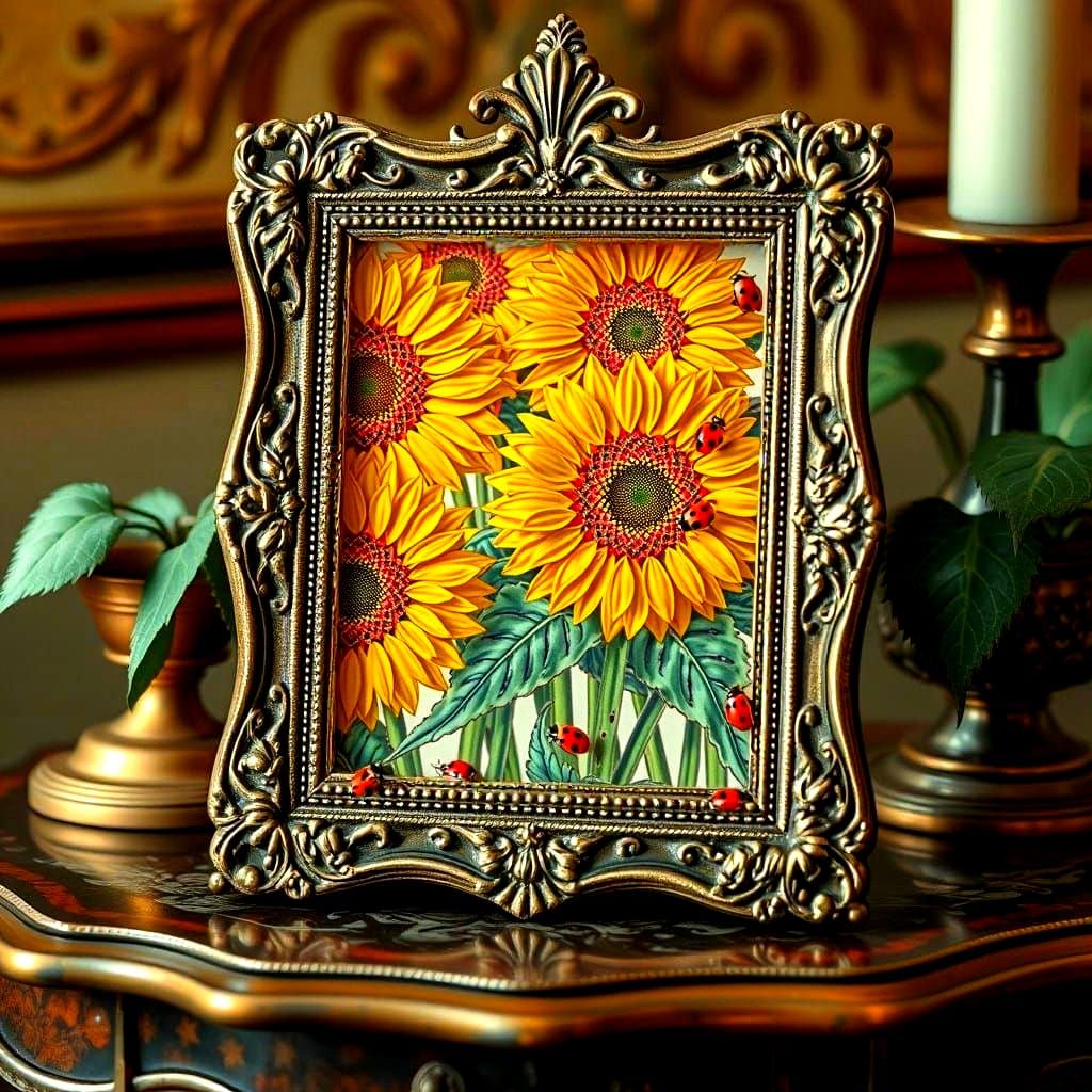 Sunflowers in Antique Bronze Frame