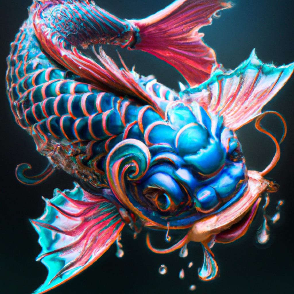 Holographic Koi Fish Dragon in 3D Digital Art