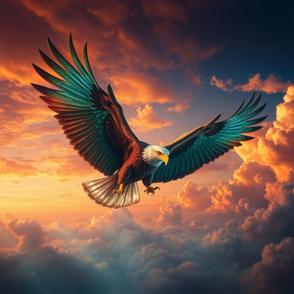 Majestic Eagle Soars in Vibrant Ethereal Atmosphere