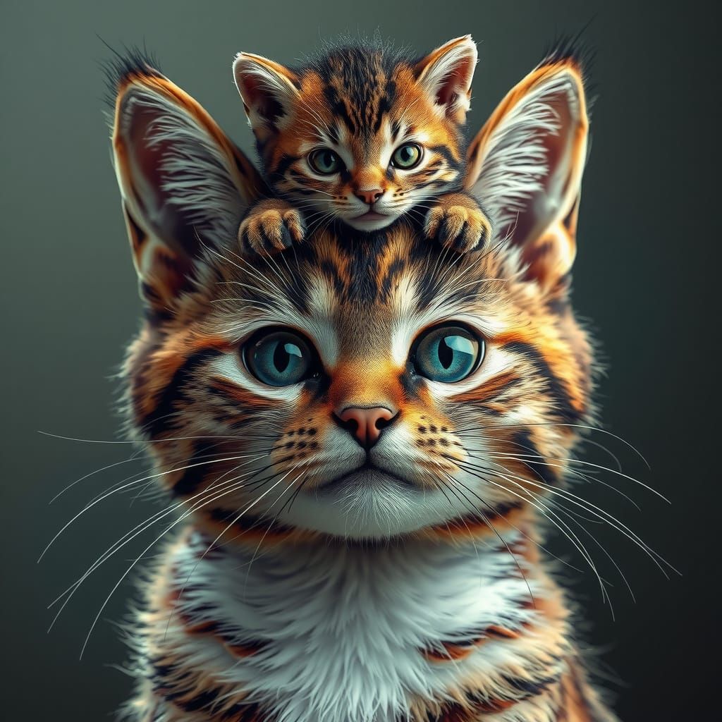 Adorable Cat with Kitten: 3D Digital Art