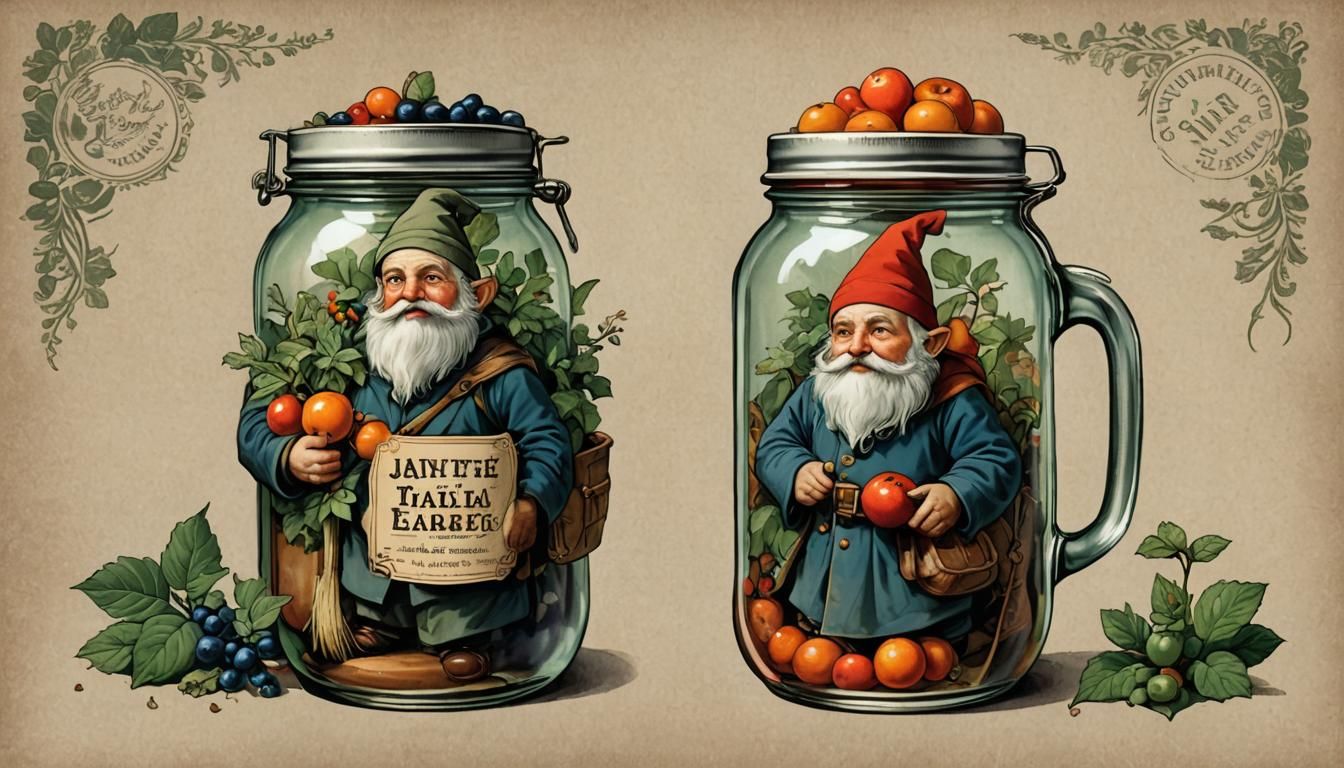Vintage Garden Gnome Making Jelly Illustration