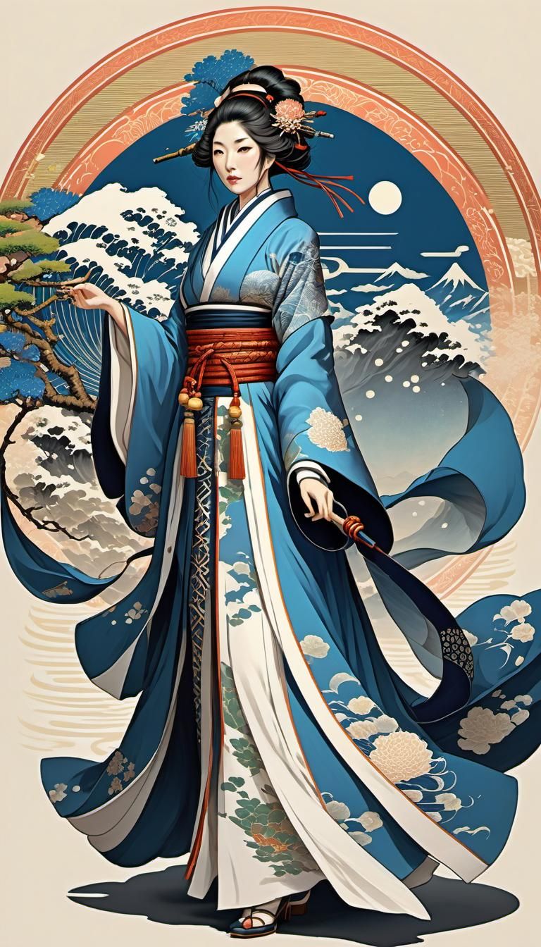 Beautiful Mage in Hokusai Art Style