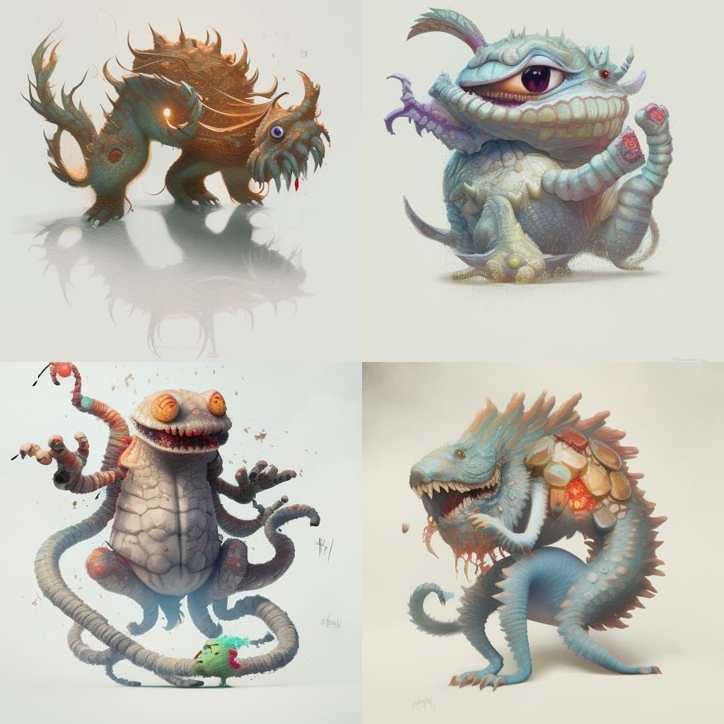 Cute Monster Stealing Pizza, Detailed Digital Art