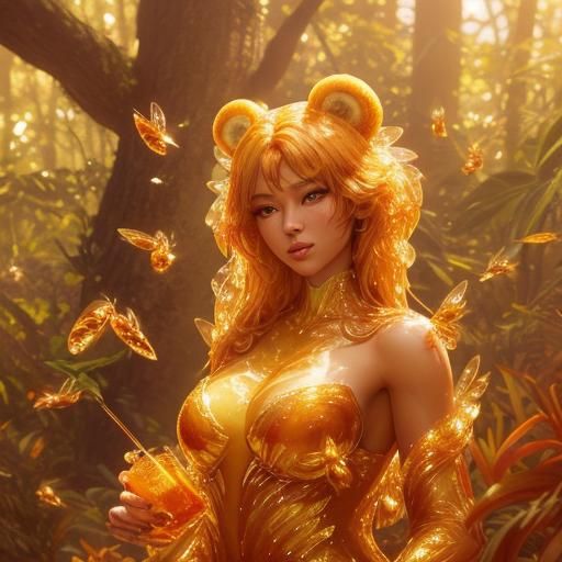 Honey Bear in Sun-Drenched Forest: 3D Digital Art
