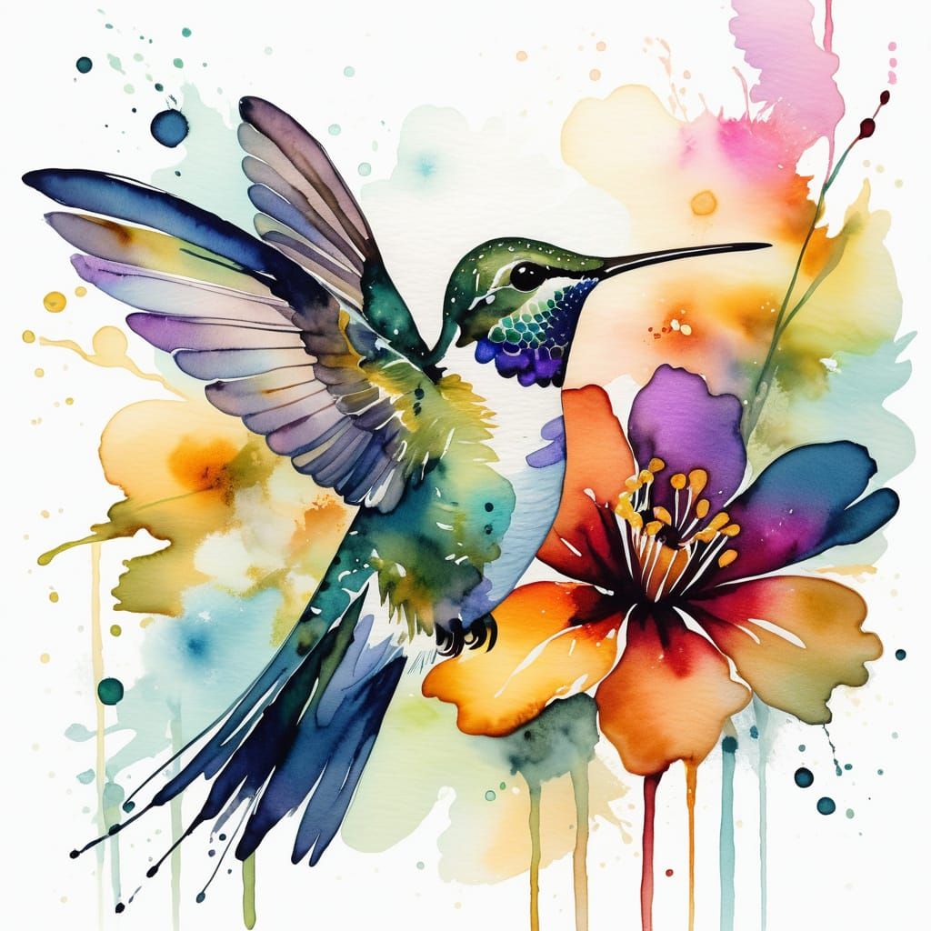 Vibrant Hummingbird in Dreamy Watercolor