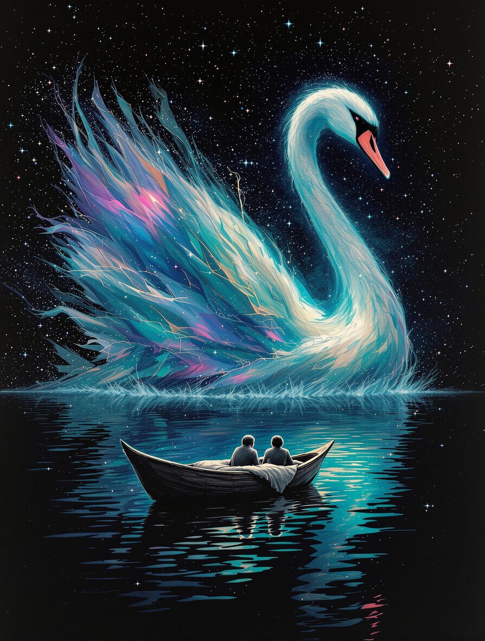 Vast Swan Guides Ancient Voyage Across Cosmic Ocean