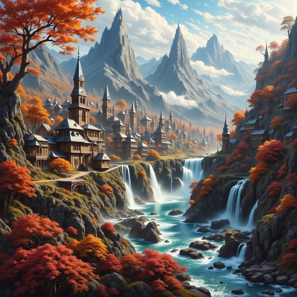 Steampunk Cityscape with Gothic Architecture in Painterly St...