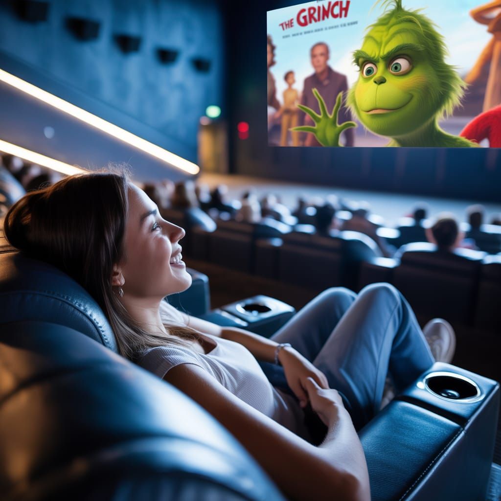 Woman Watching The Grinch in Modern Cineplex