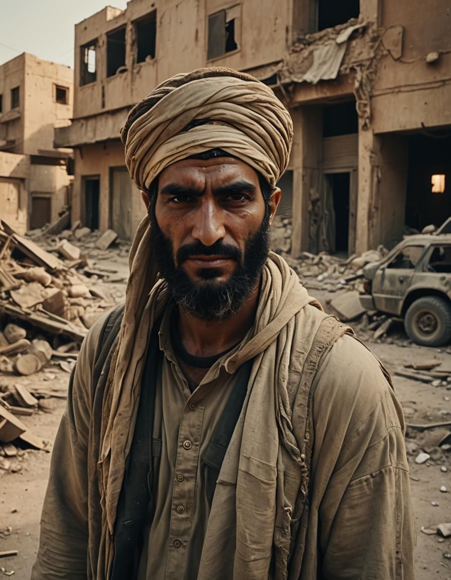 Cinematic Arabic Man in Post-Apocalyptic Setting