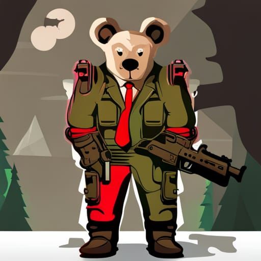 Synthwave Warrior Teddy Bear in Haunted Forest