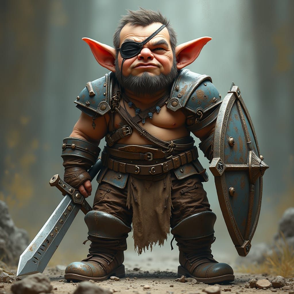 Battle-Worn Halfling Warrior in Dark Fantasy Armor