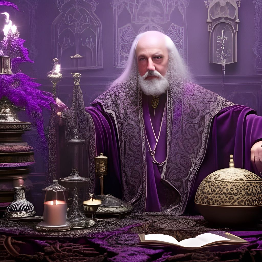 Wizard in Study with Crystal Ball, Detailed Fantasy Art
