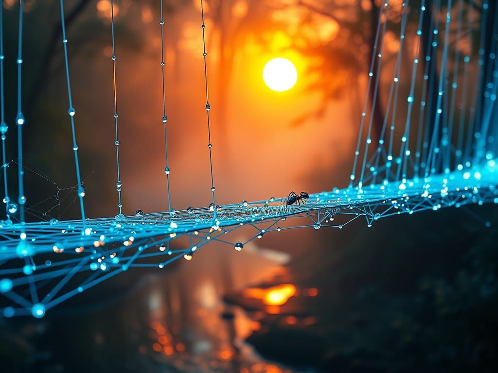 Surreal Crystal Bridge Over Serene River in Wet Forest