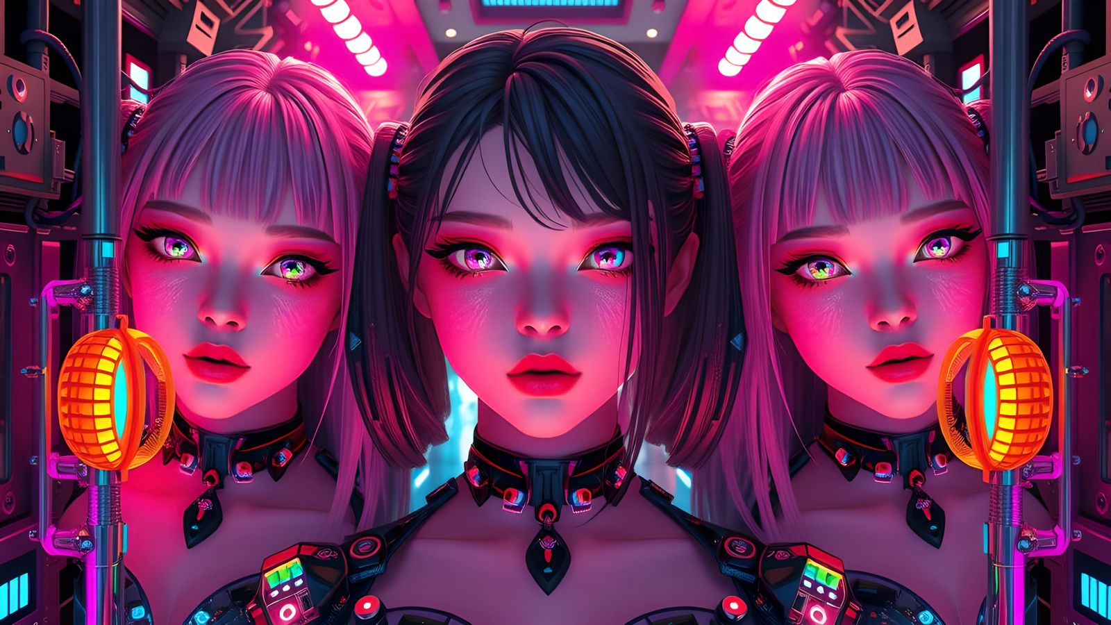 Cyberpunk Anime Girl Group Portrait in Pop Art Style