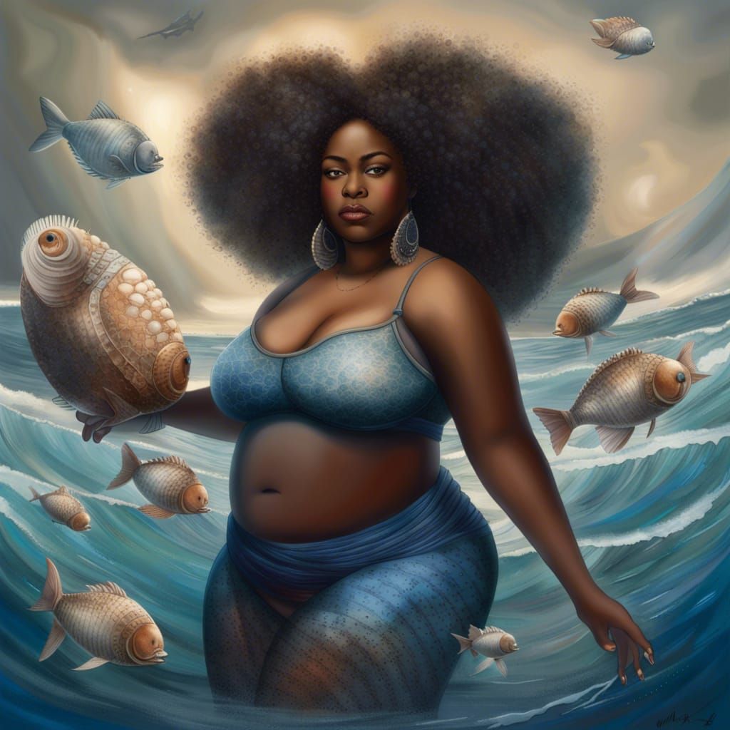 Plus Size Woman Transforms into Fish in Ocean