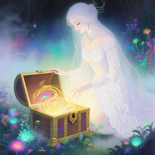 Ethereal Noblewoman Opens Enchanted Treasure Chest