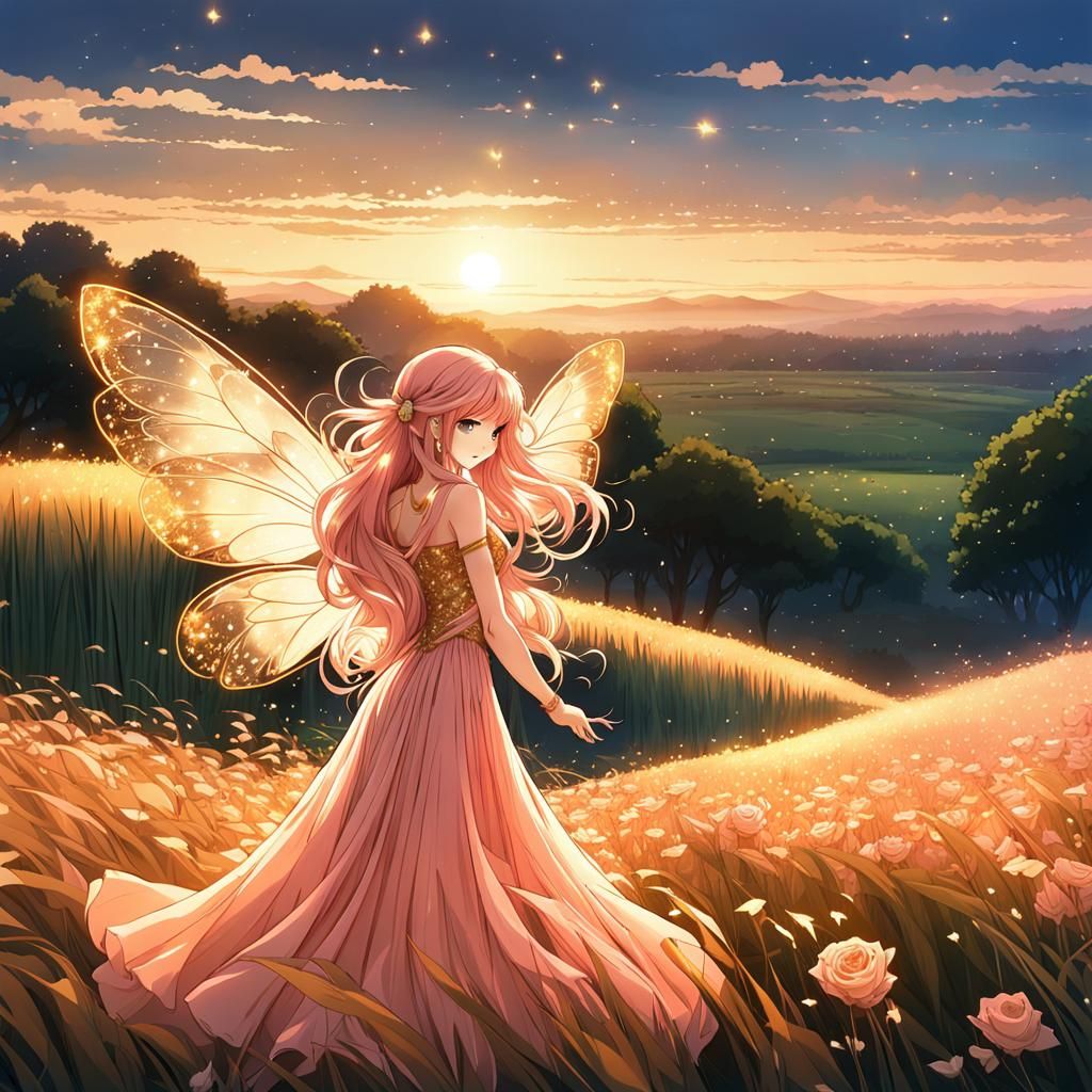 Rose Gold Fairy in Sparkling Peach Dress