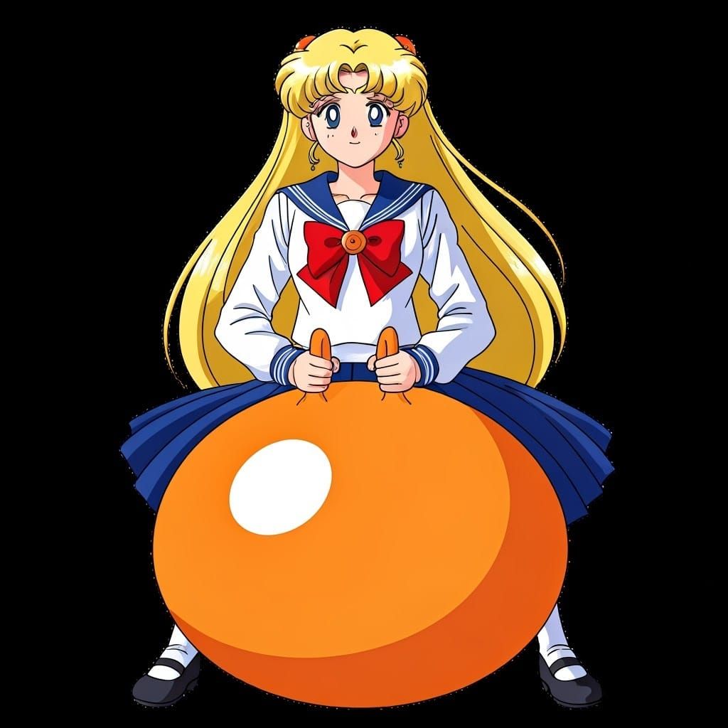 Blonde Girl Bouncing on Hopper Ball in Anime Style
