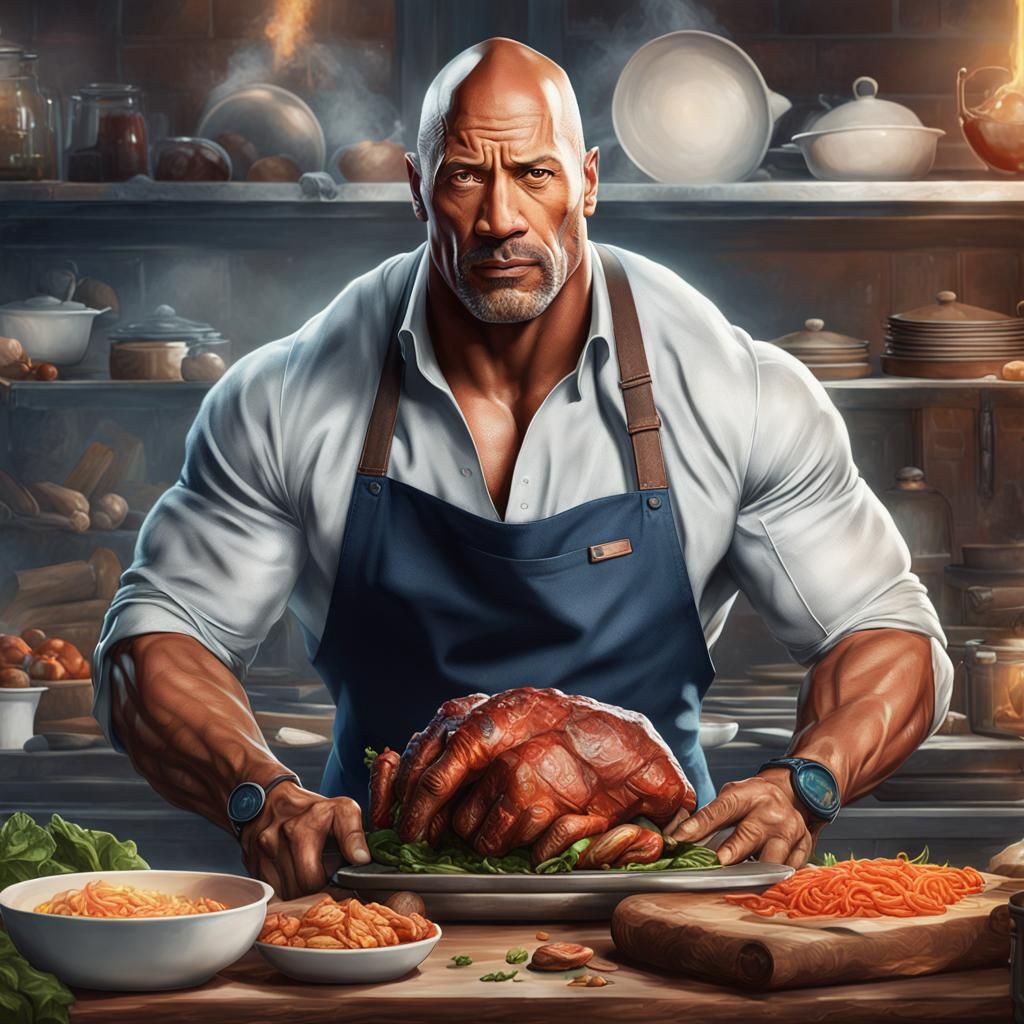 Dwayne Johnson as Short Order Cook, Hyperdetailed Portrait