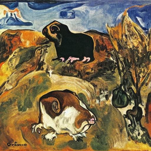 Surreal Guinea Pig Portrait in Expressionist Style