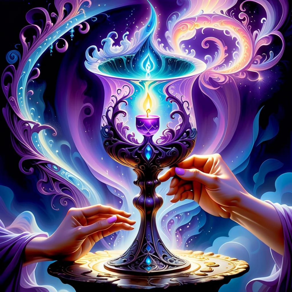 Surreal Glowing Potion in Ancient Chalice