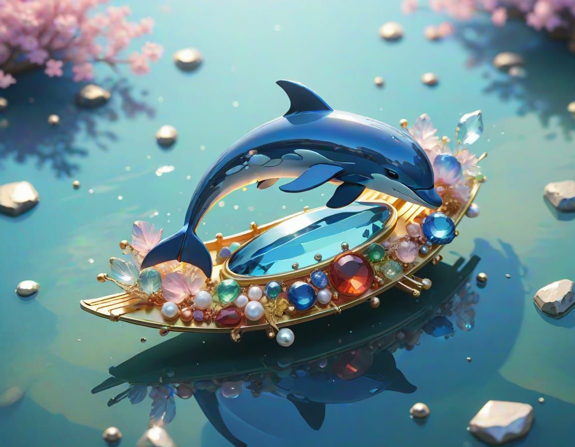 Crystal Dolphin Hair Barrette in Anime-Inspired Art