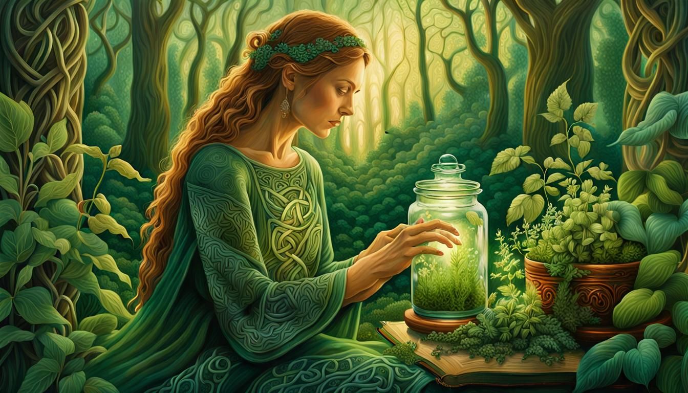 detailed painting of a white witch, celtic