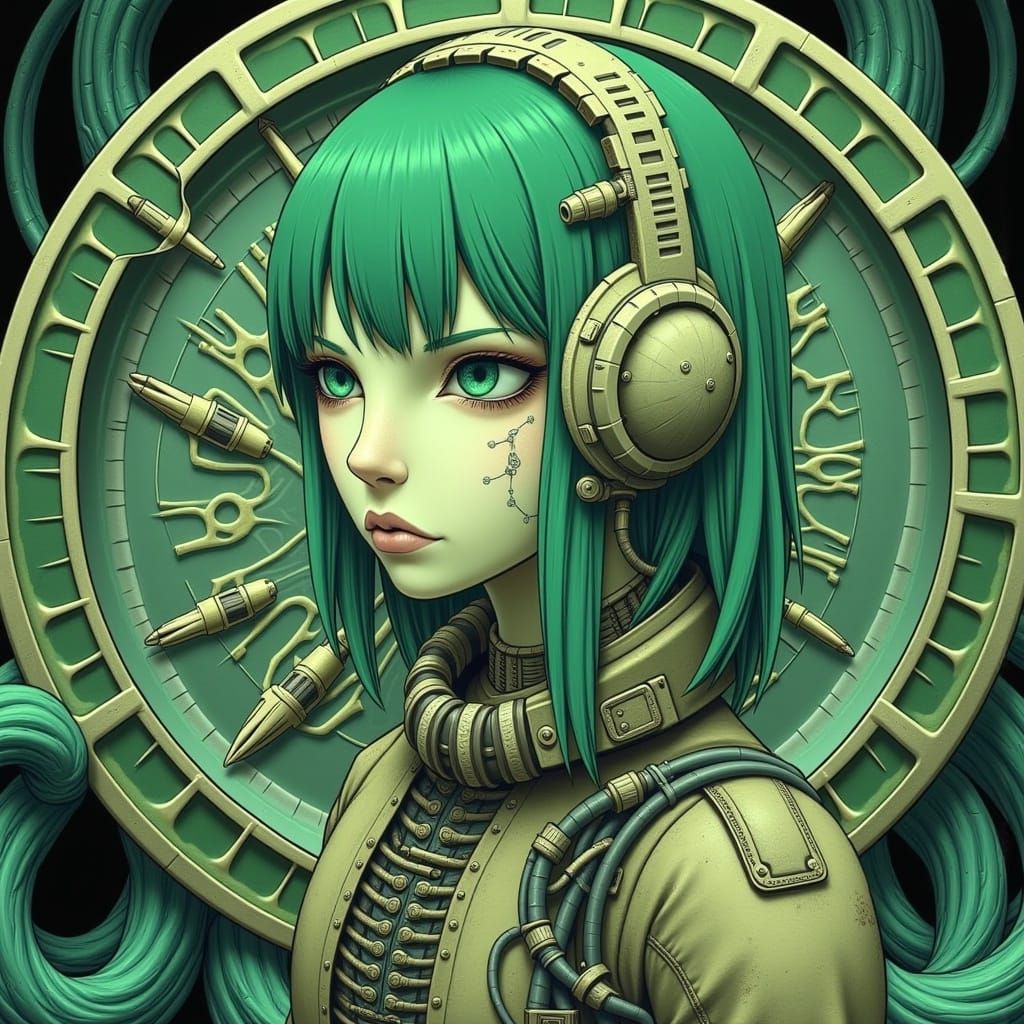 Cyberpunk Snow Goddess in Corroded Biomechanics