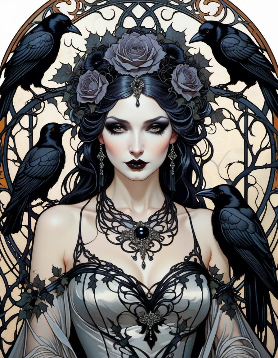 Art Nouveau Goth Bride Painting