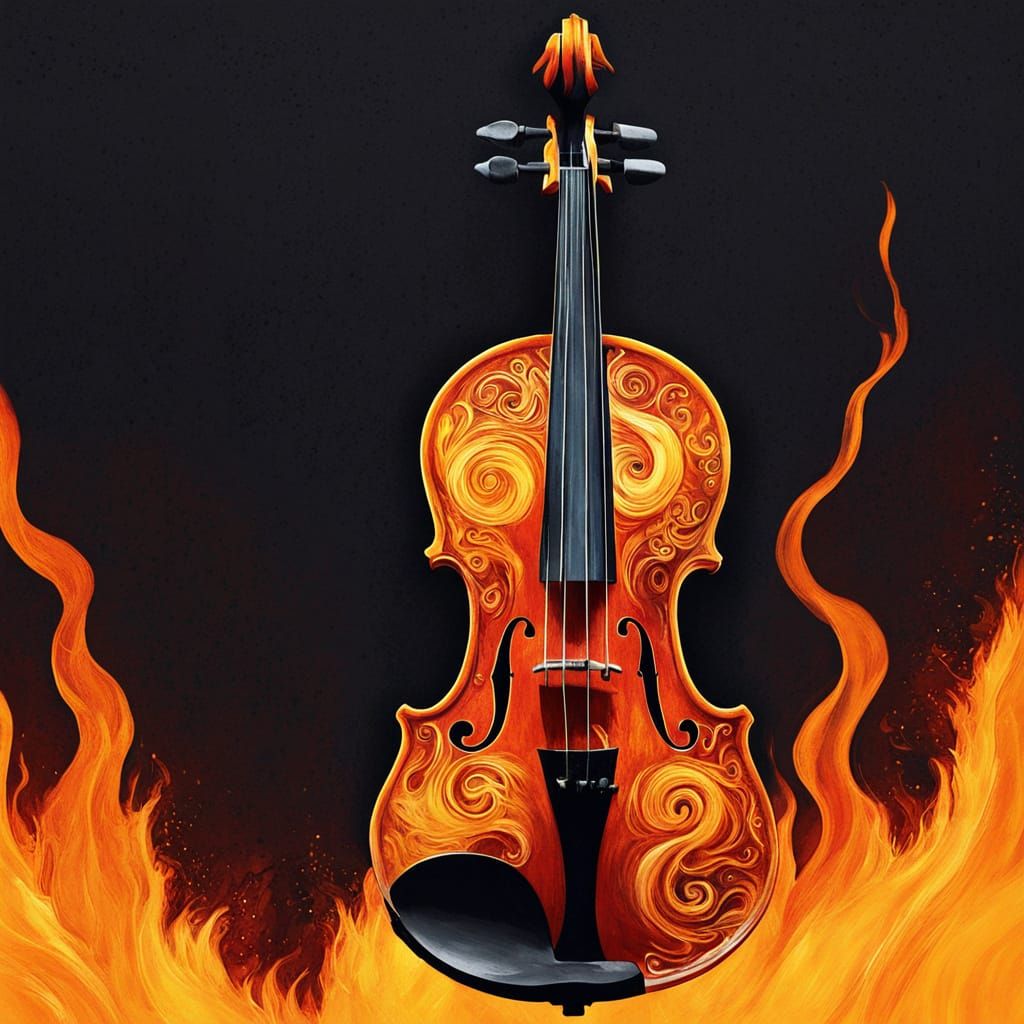 Surrealistic Macro Art of a Flame Violin with Vibrant Colors...