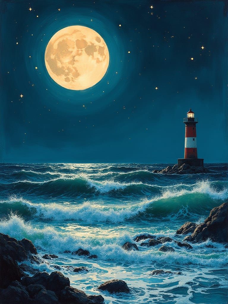 Stormy Summer Night Seascape in Abstract Style