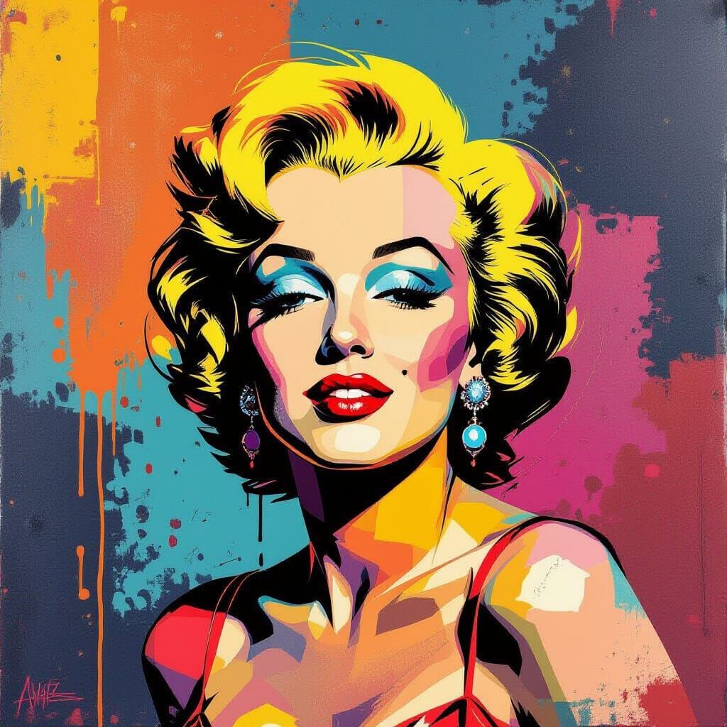 Marilyn Monroe Cubist Portrait with Splatter Paint