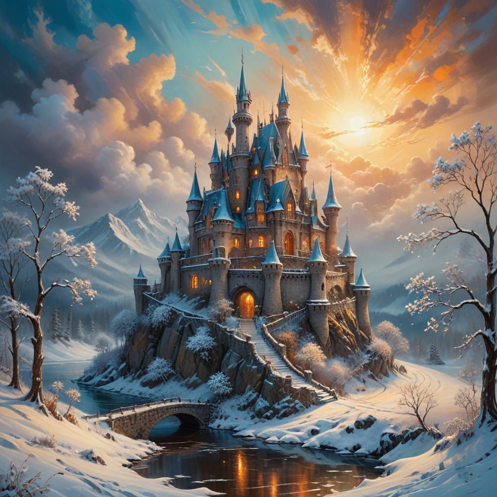 Dreamlike Winter Whimsy in Impressionist Oil Painting