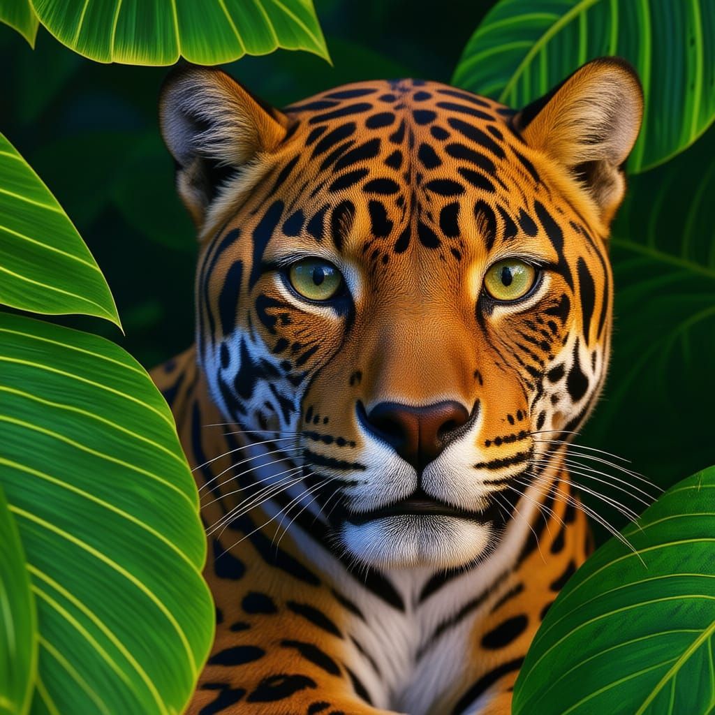 Ultra-Realistic Jaguar Portrait with Blue Eyes in Jungle
