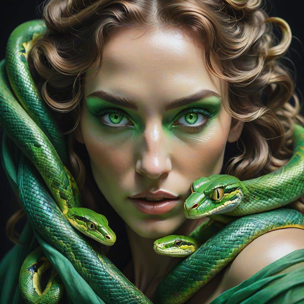 Green-Eyed Medusa Captivates with Hypnotic Gaze