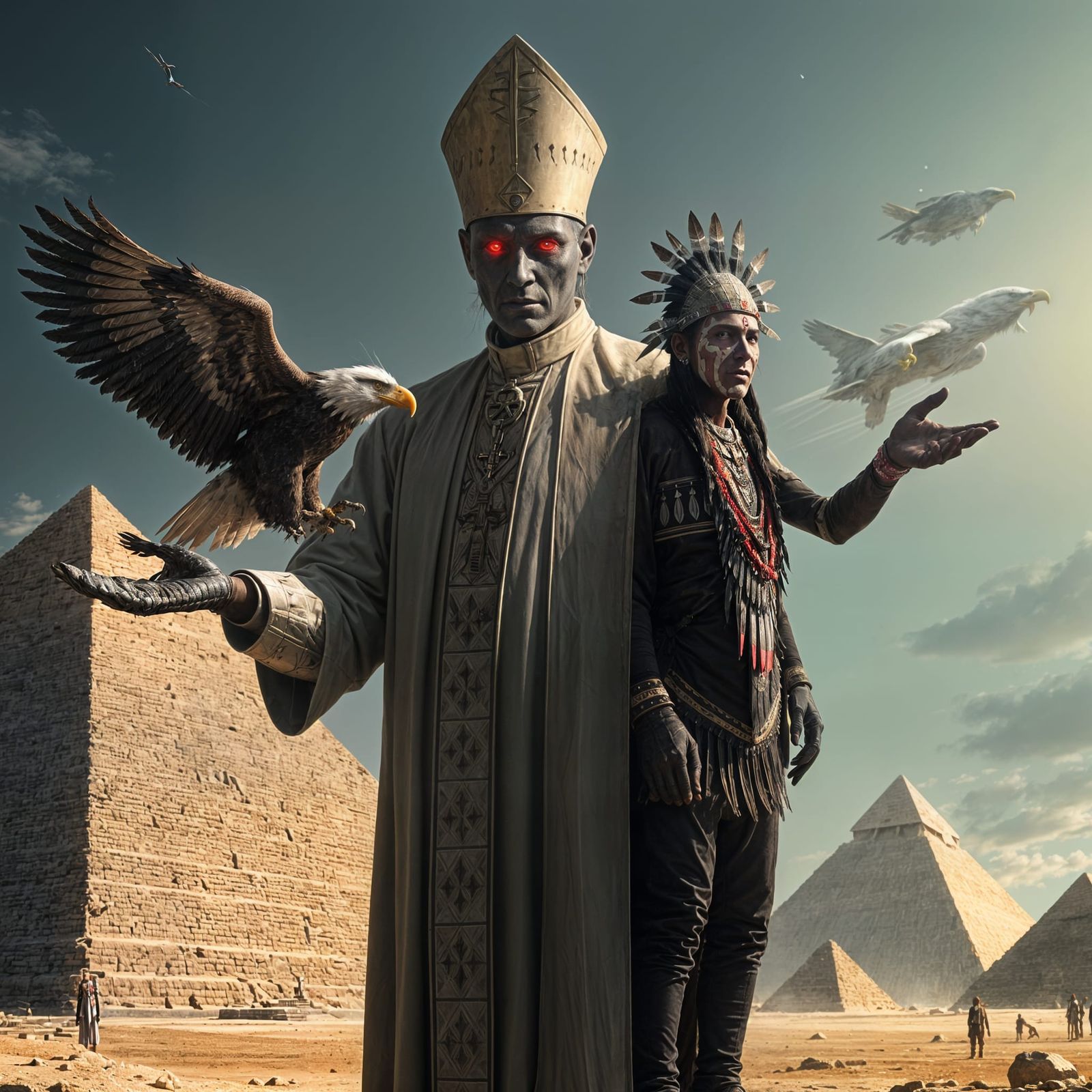 Biomechanical Bishop and Shaman with Eagle