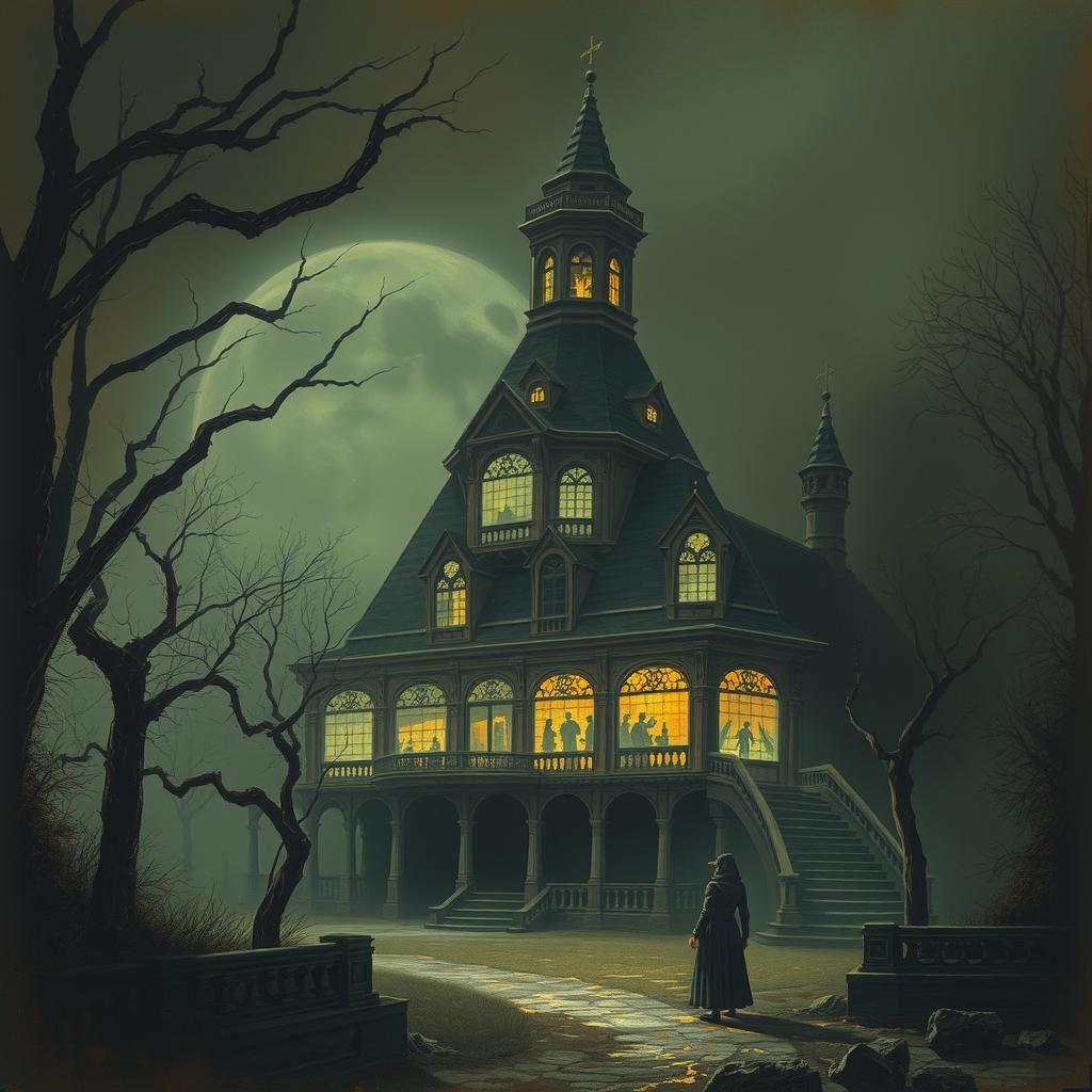 Haunted Mansion in the Style of Engravings