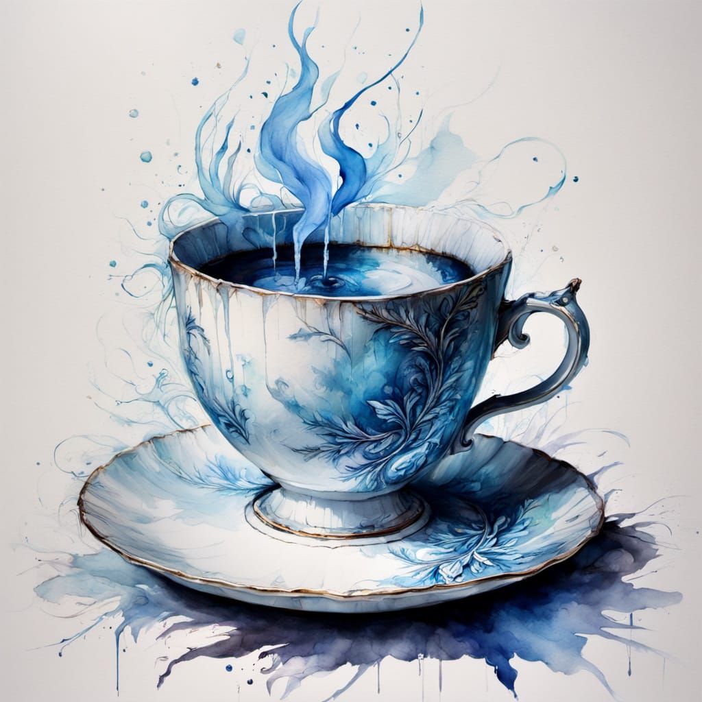 Luminous Blue Teacup on Cardboard Box