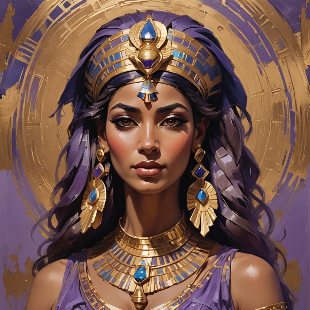 Egyptian Goddess Portrait in Impressionistic Digital Art