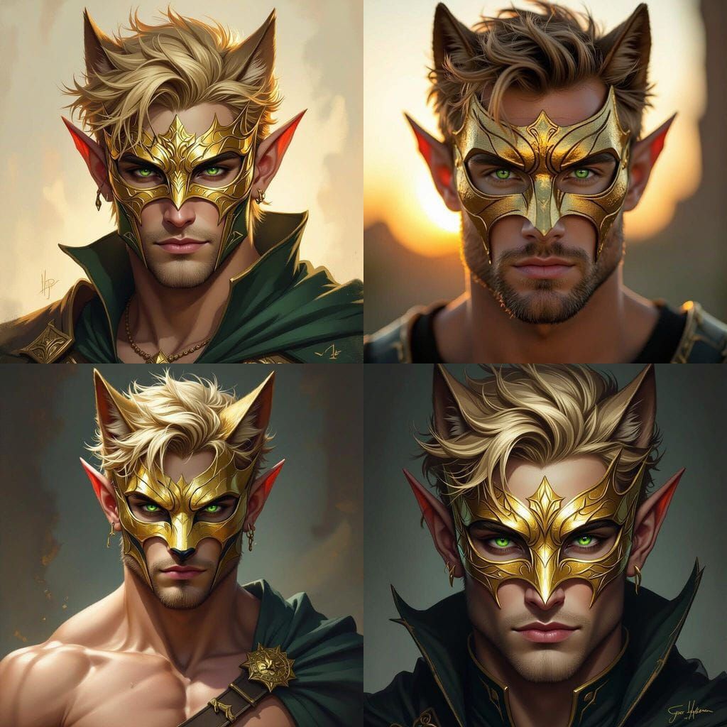 Golden Haired Elf Man with Wolf Mask