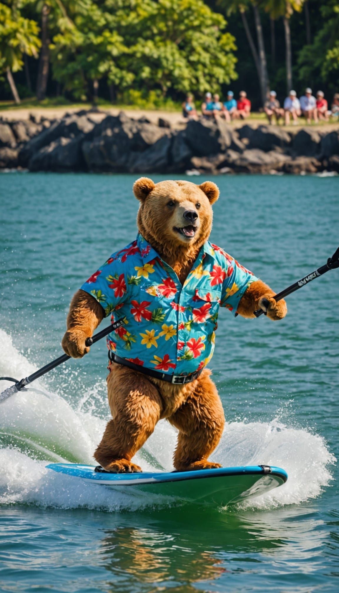 Two-Headed Bear Waterskiing in Hawaiian Shirt