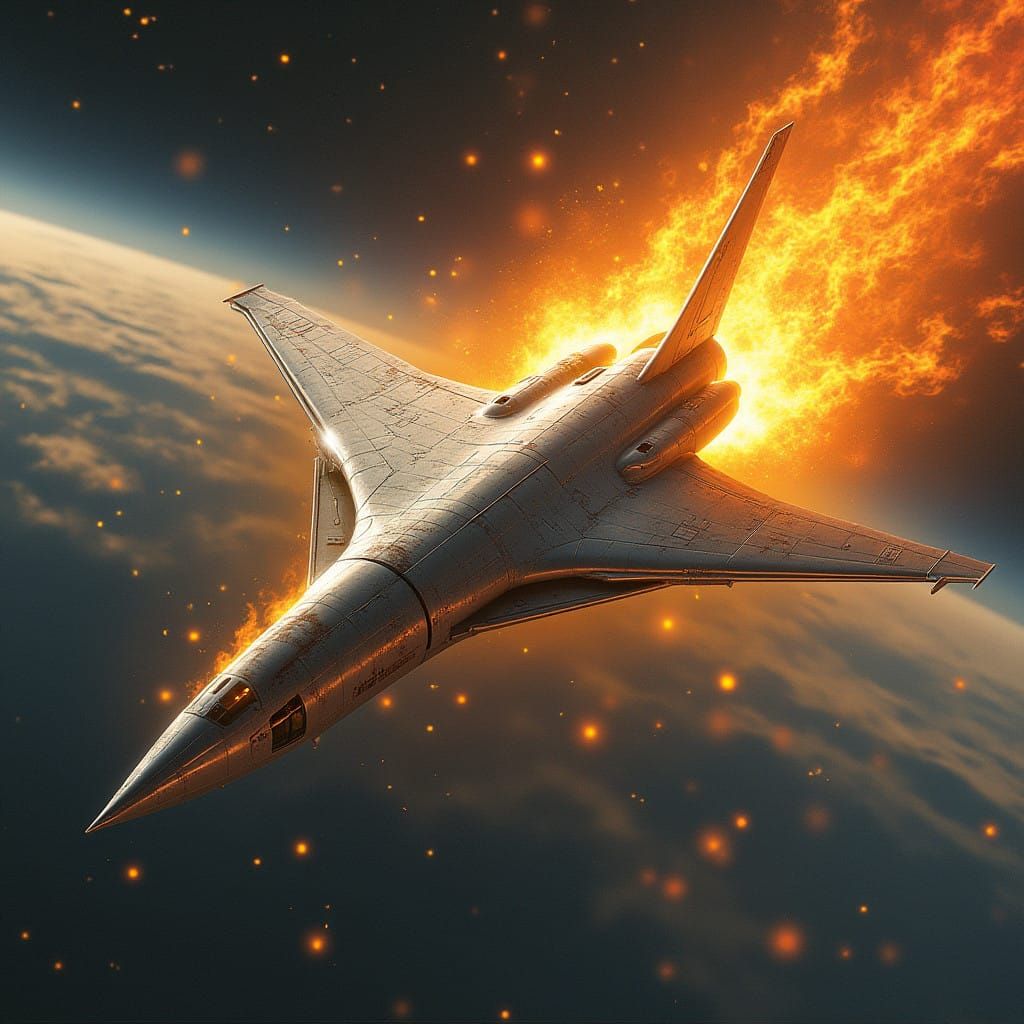 Sleek Futuristic Spaceplane Pierces Earth's Atmosphere in Fi...