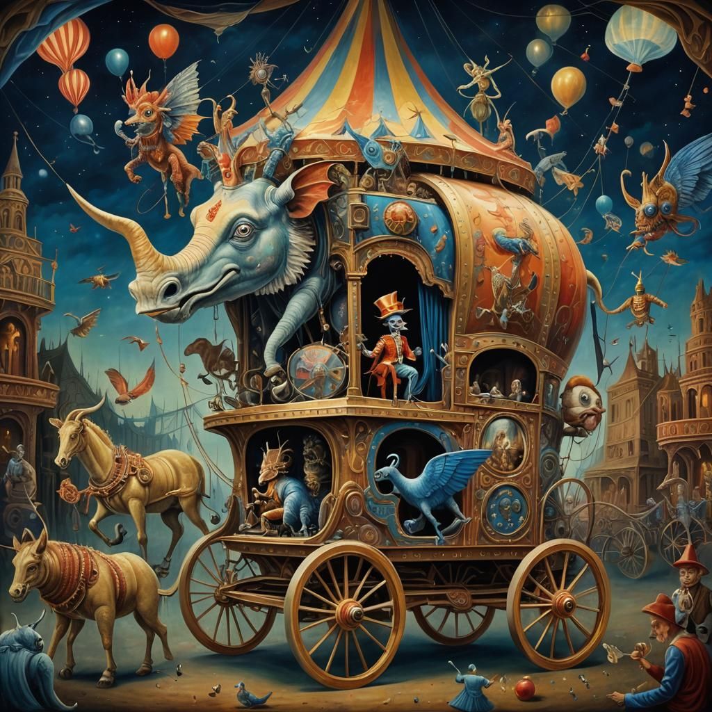 Epic Surreal Circus Scene in Oil Painting Style