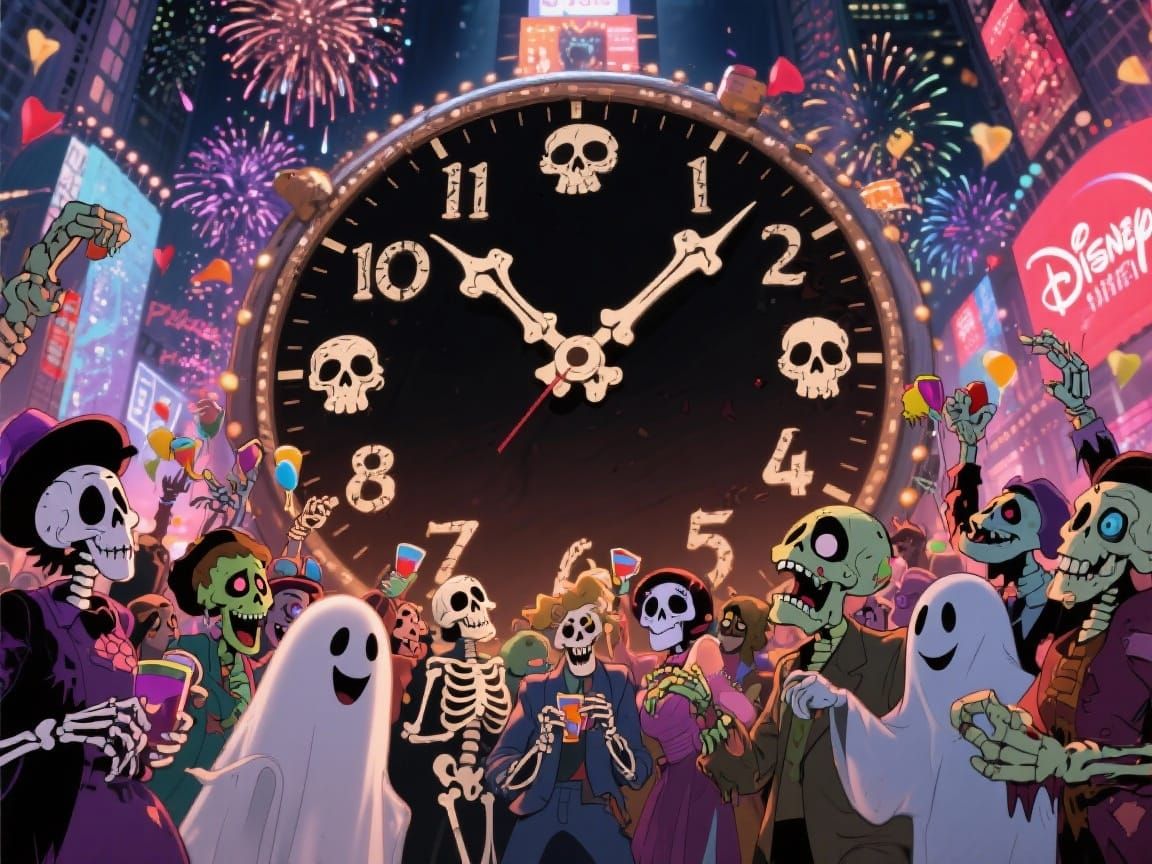 Comedic New Year's Eve Party with Skeletons and Zombies