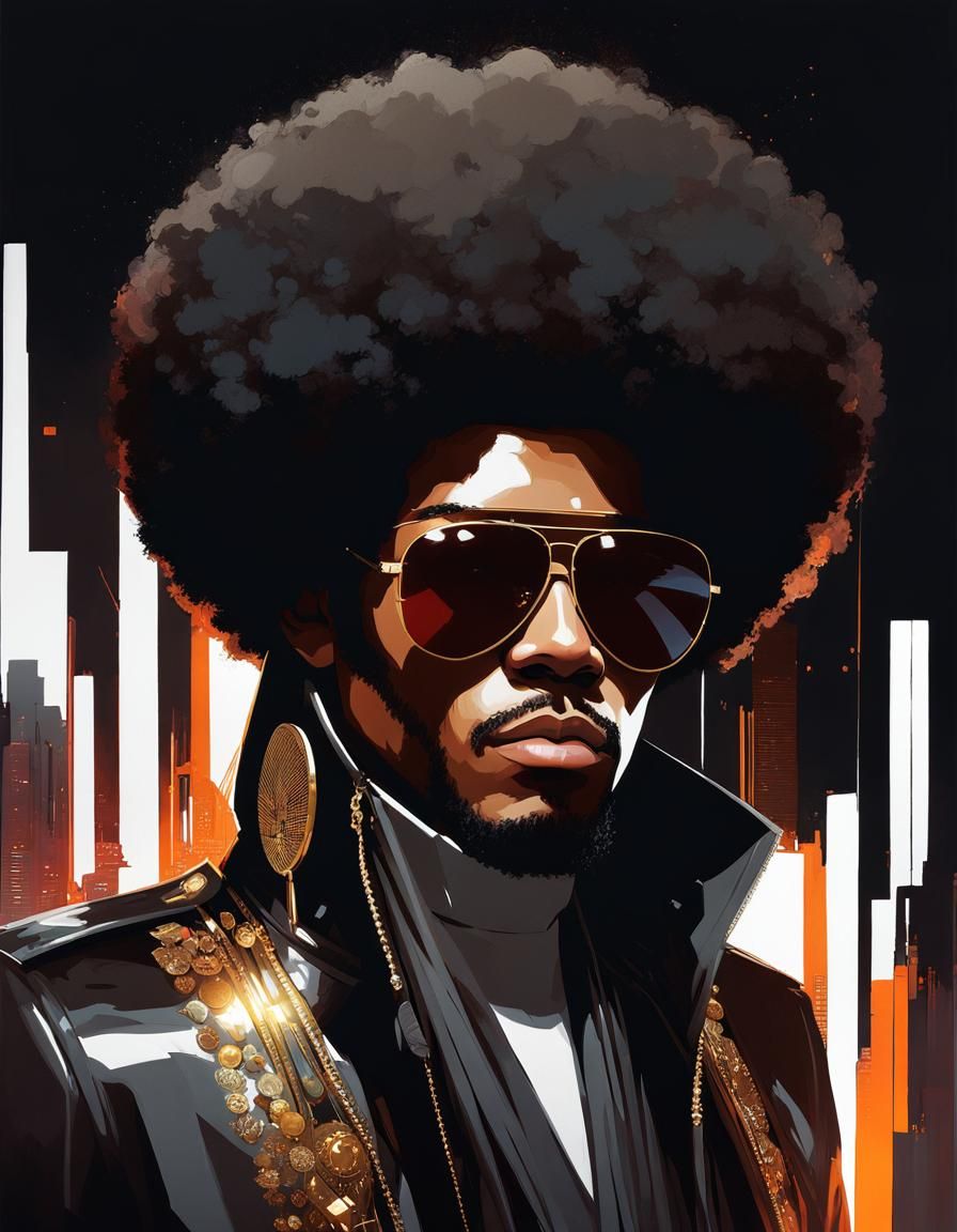 Disco Man with Afro and Aviators Portrait