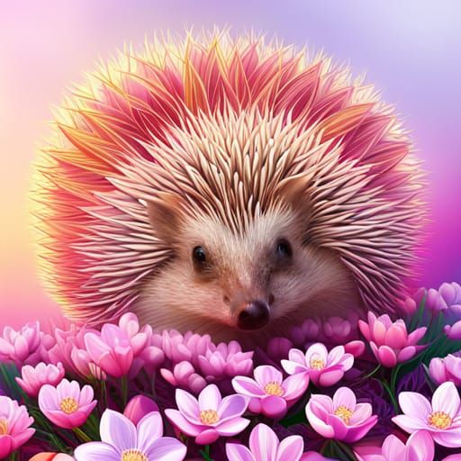 Apple Blossom Hedgehog with Abstract Fractal Design