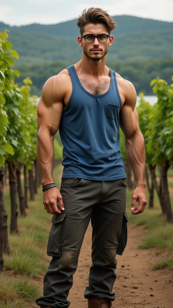 Semi-Realistic Portrait of Handsome Young Man in Athletic Po...